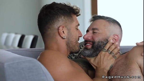 Gay couple welcome neighbor Alpha Wolfe for threesome with anal and oral