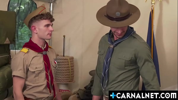 Scout Canyon Cole wanted Scoutmaster Jordan Starrs tongue deeper inside his hole before taking his cock in